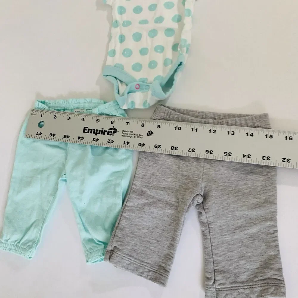 Carters Outfit Top Pants Set Baby Girl 3 Months‎ White Blue Short Sleeve Stretch