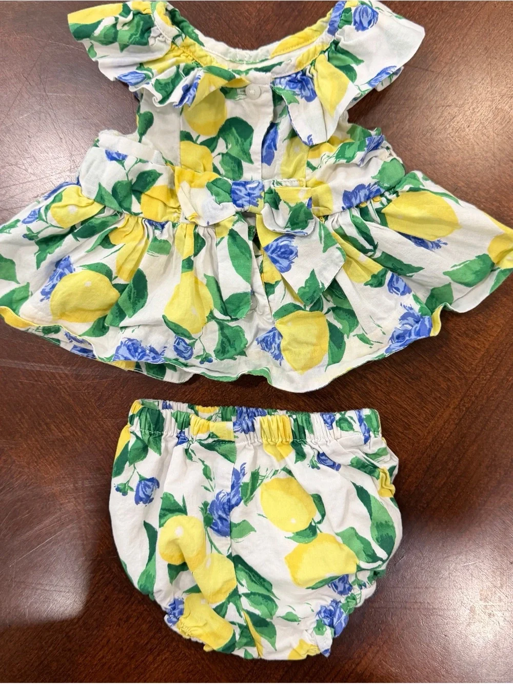 Janie and Jack Baby Girl Lemon and Floral Print Dress and Bloomers Set Sz 0-3M