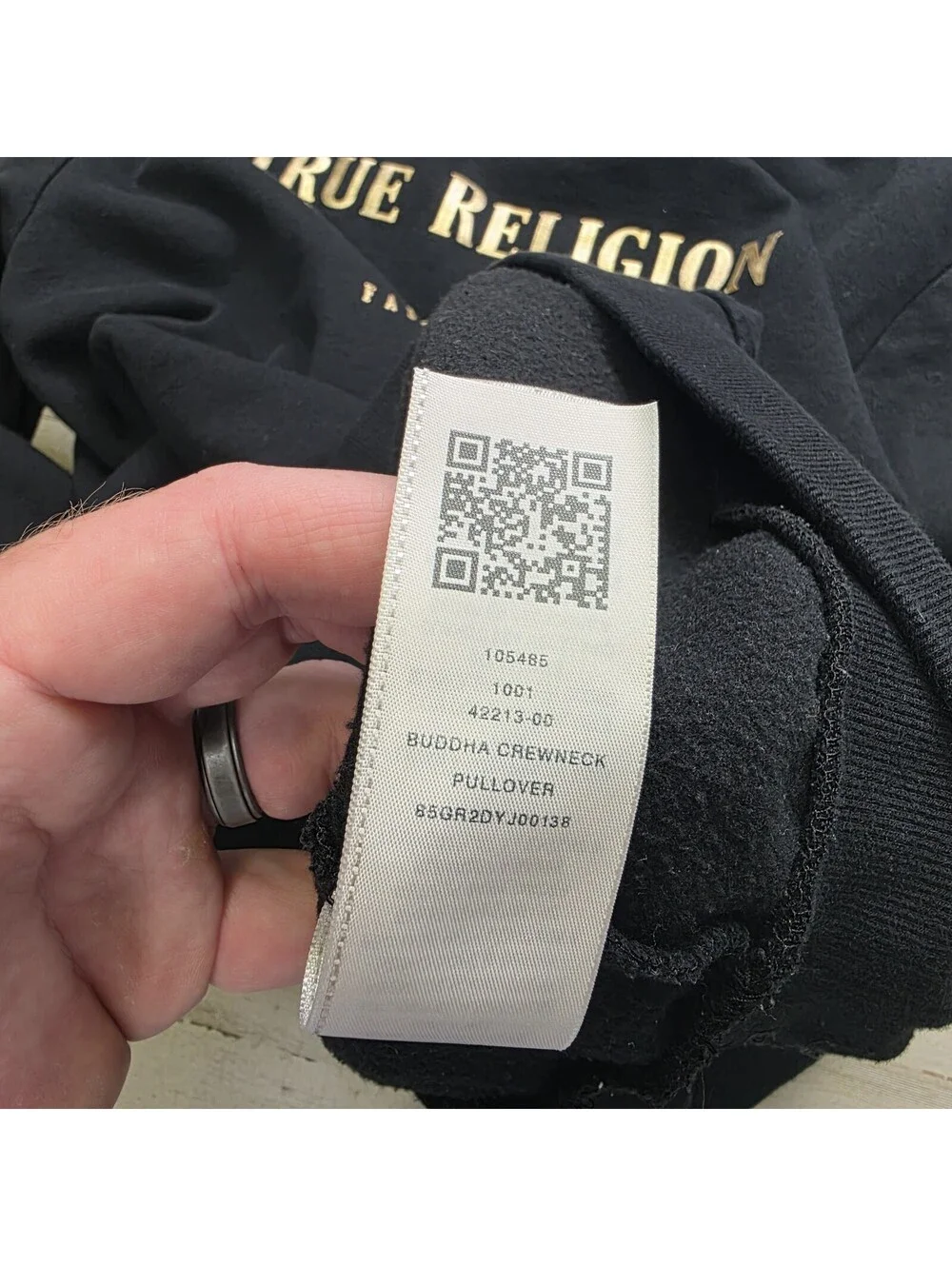 True Religion Buddha Graphic Fleece Crewneck Pullover Sweatshirt Black 3XL