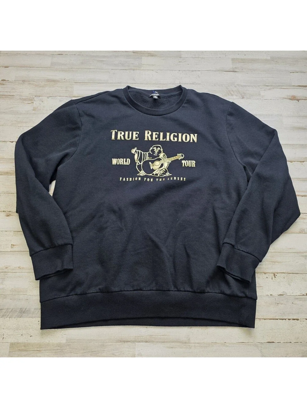 True Religion Buddha Graphic Fleece Crewneck Pullover Sweatshirt Black 3XL