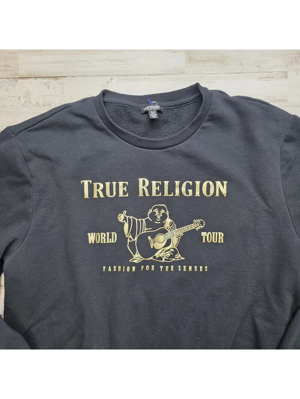 True Religion Buddha Graphic Fleece Crewneck Pullover Sweatshirt Black 3XL
