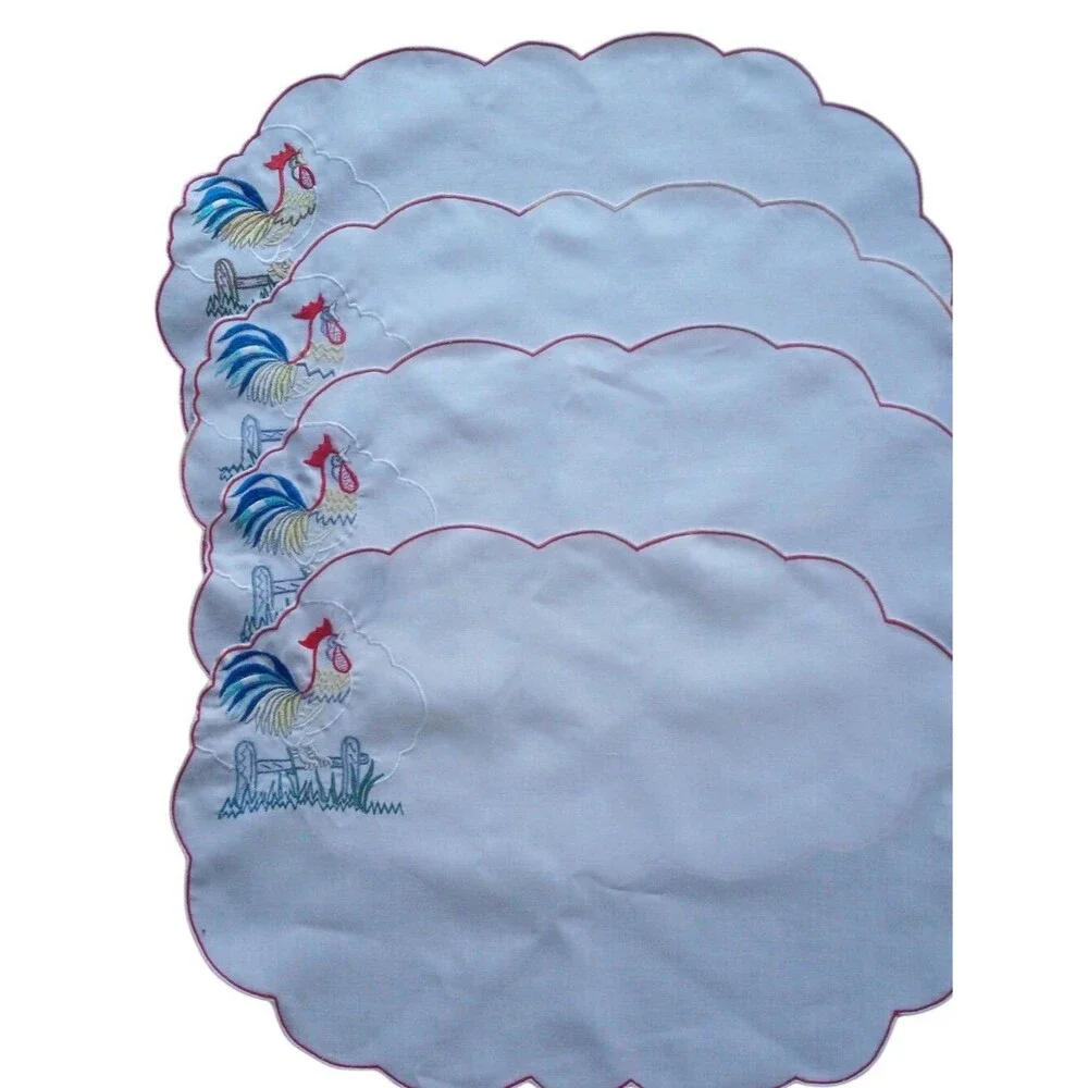 Regina Designer Embroidered Rooster Decorative Textile Multi-color Place Mats