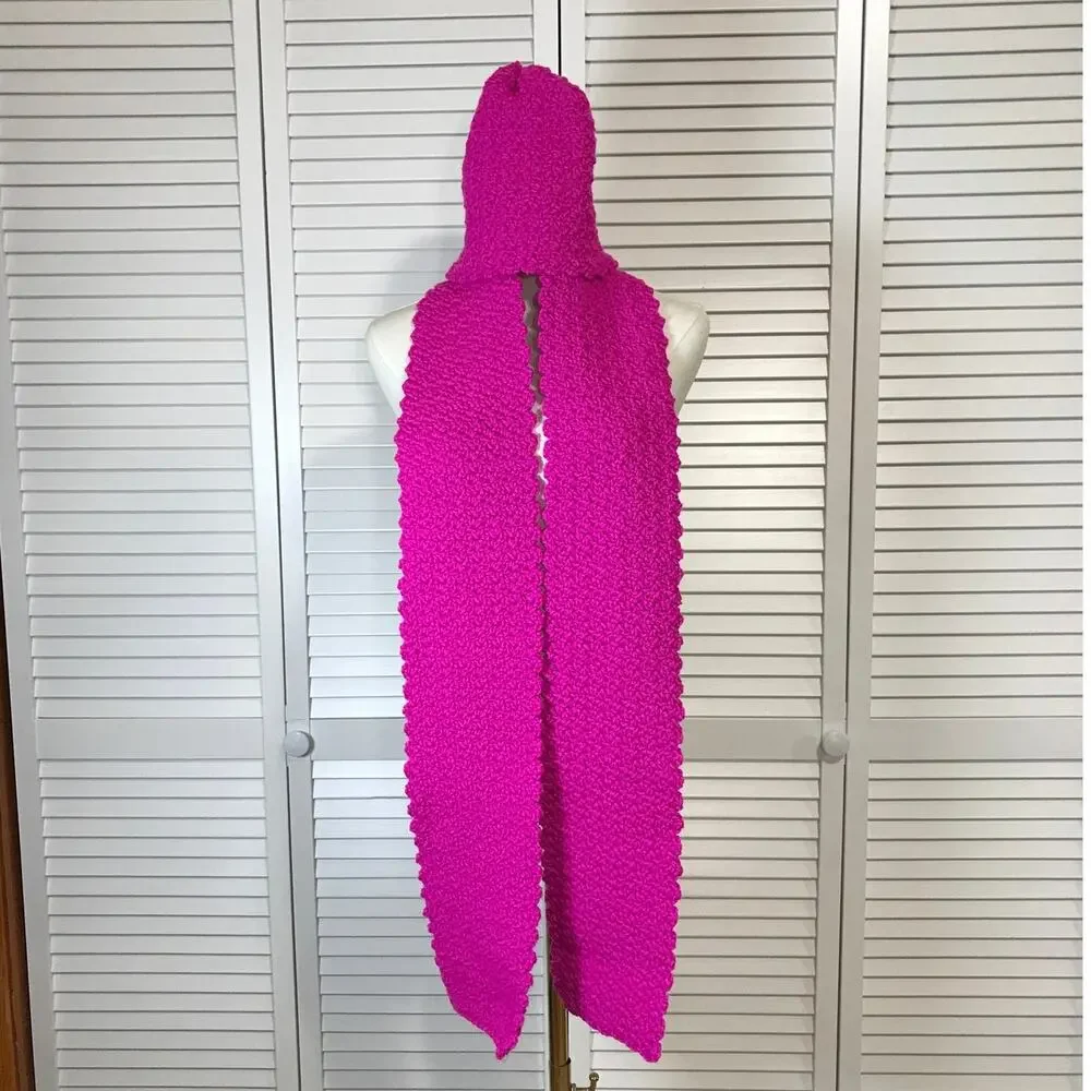 NWT Handmade Crochet Textured Winter Fuchsia Scarf 74” & Beanie