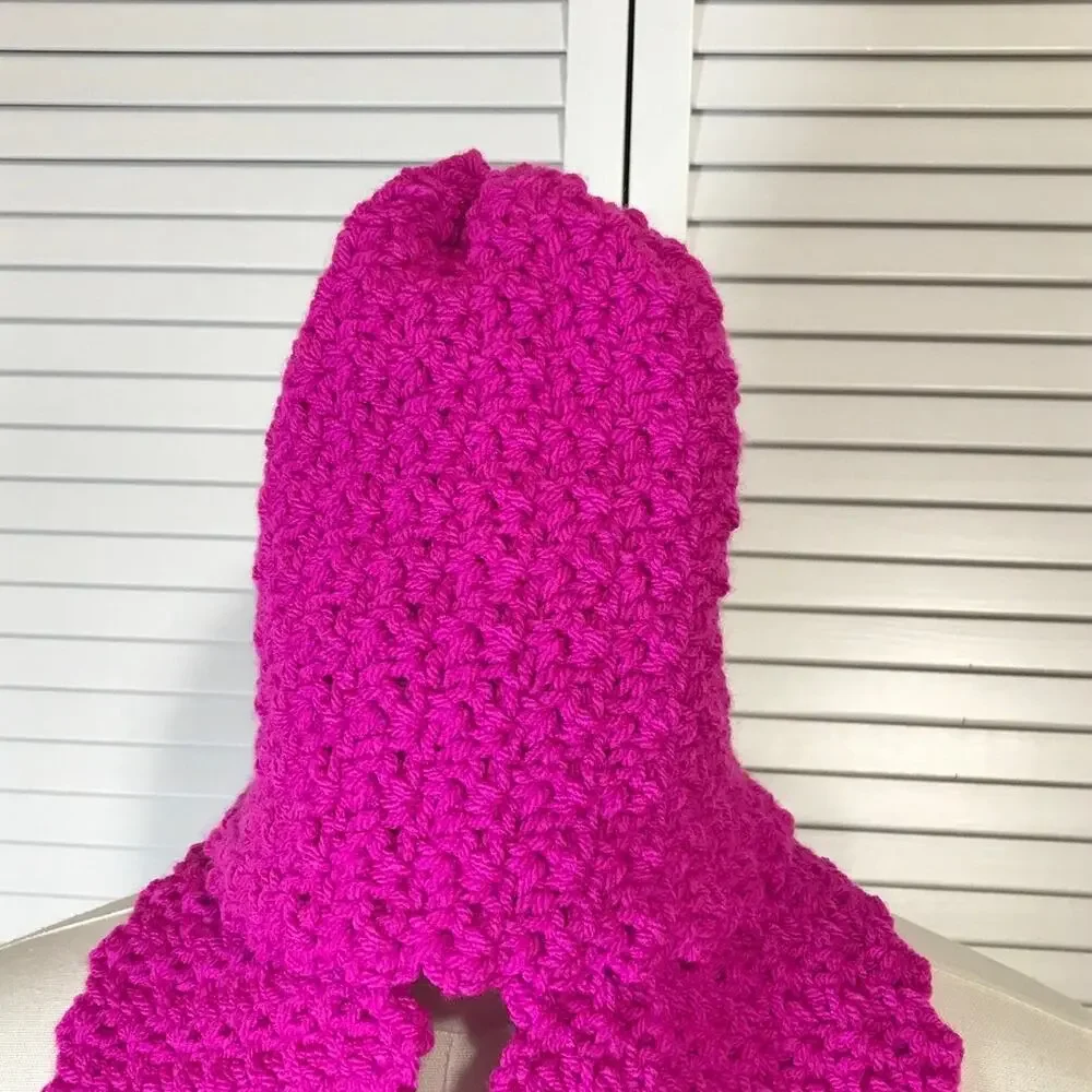 NWT Handmade Crochet Textured Winter Fuchsia Scarf 74” & Beanie