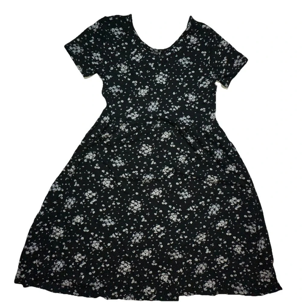 Old Navy Kid‎ Girls XL 14-16 Black Floral Tiered Short Sleeve Dress Pockets