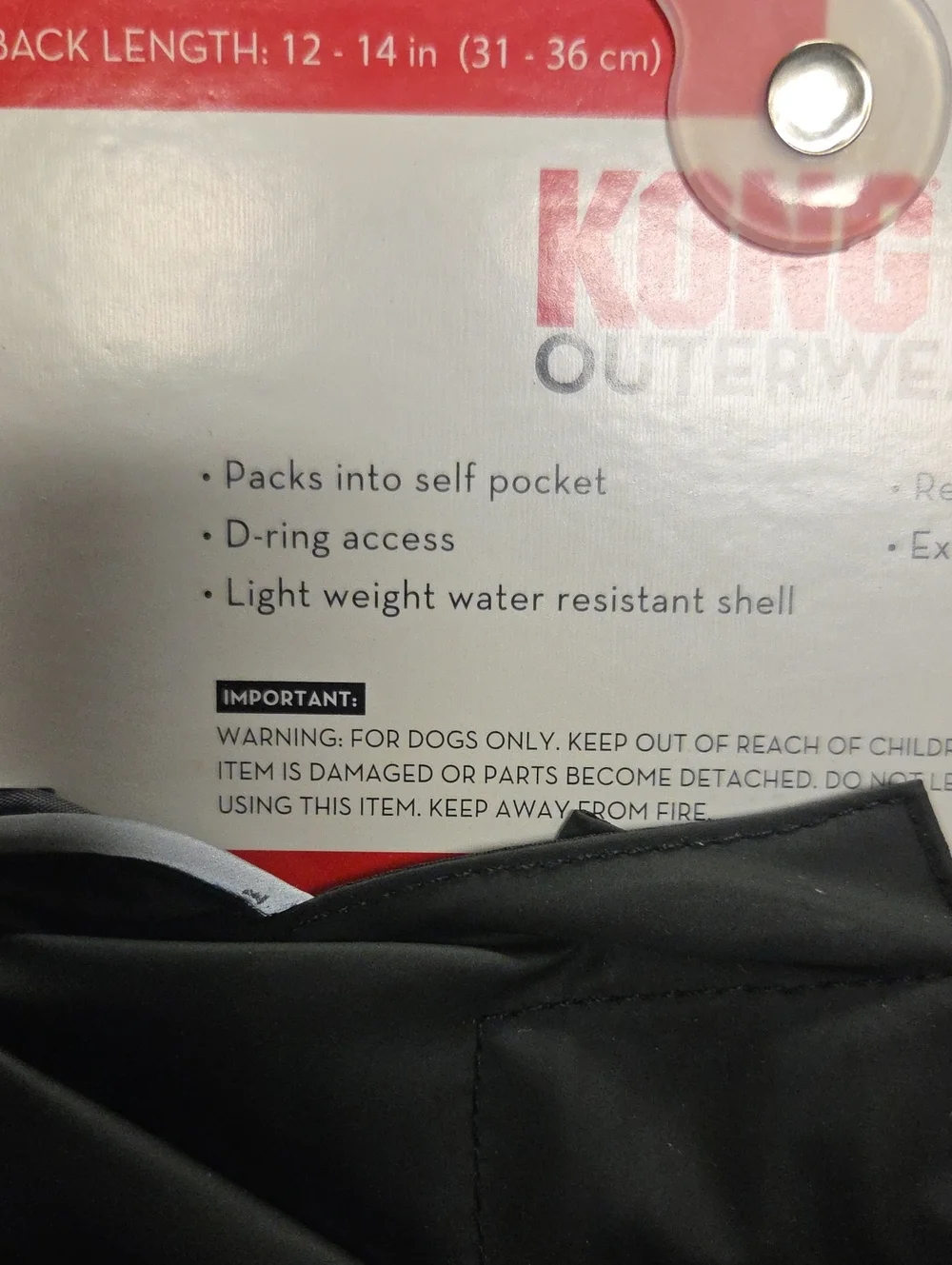 KONG Black Dog Coat with Self-Pack Feature