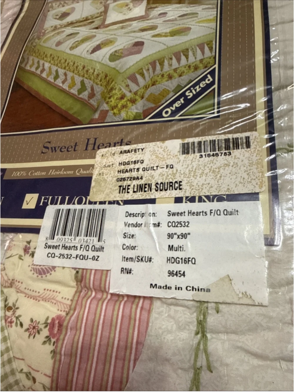 Heritage Collection Full Size Quilt 76” x 86” Kensington NOS 1992 Oversized Fit