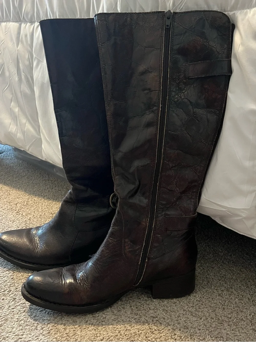 Born Dark Brown Over-the-Knee Leather Boots with Buckle Accents