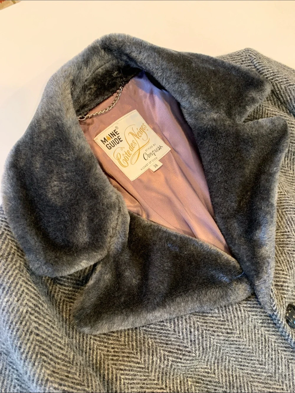 Mid-Century Maine Guide Men’s Size 38  Small/Medium Wool Coat w/ Faux Fur Collar