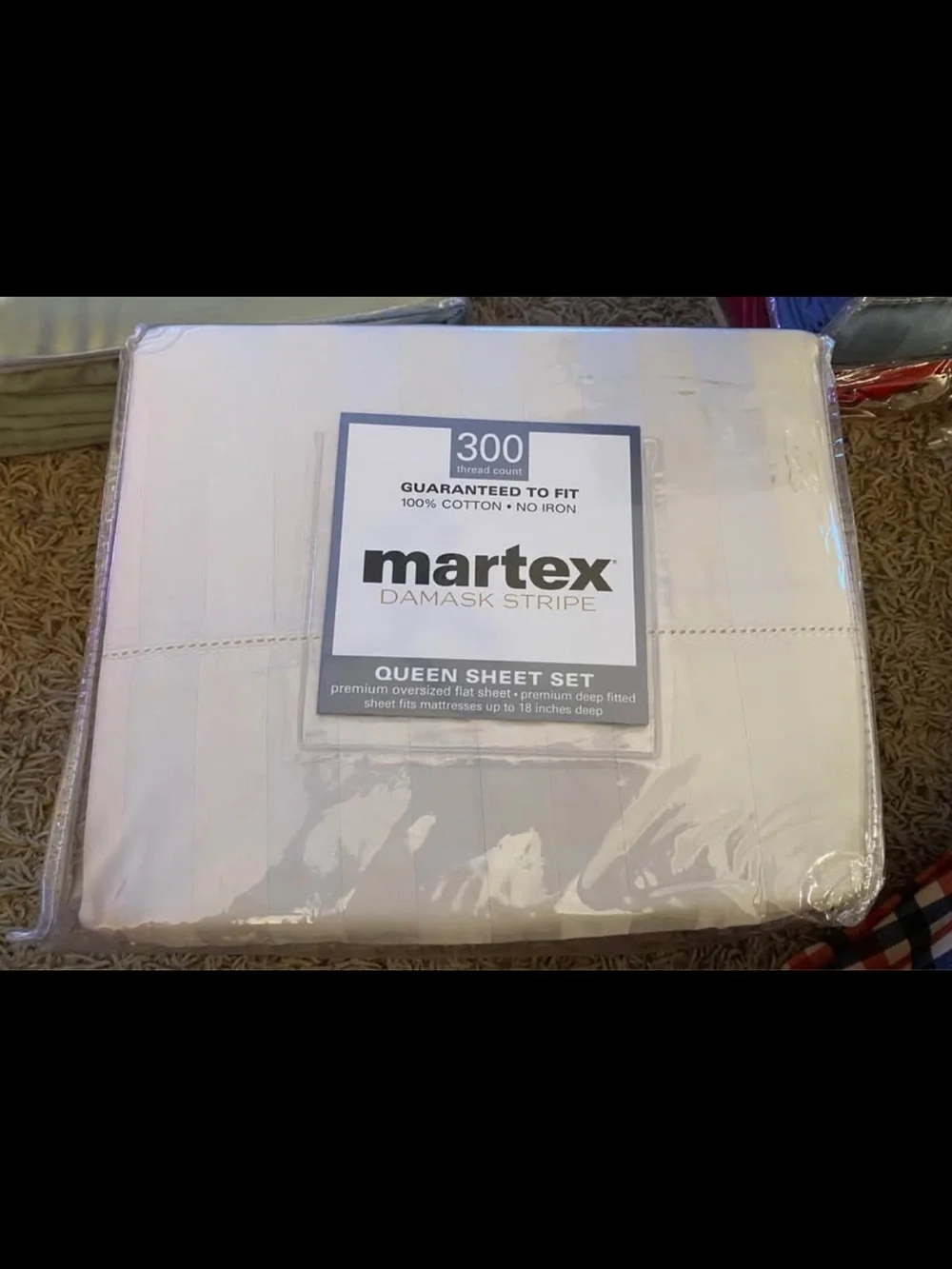 Martex Damask Stripe Queen Sheet Set in Ivory