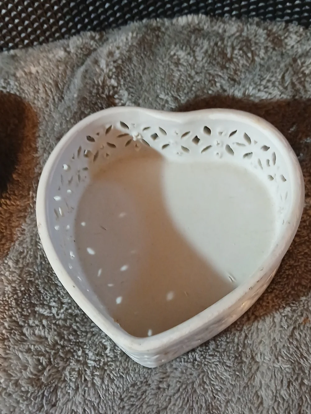 Vintage Porcelain Heart Trinket Box with Pink Rose Appliqué
