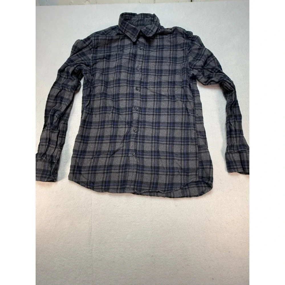 J.Crew Flannel Shirt Plaid Button Up Long Sleeve Gray Blue Mens Size M‎