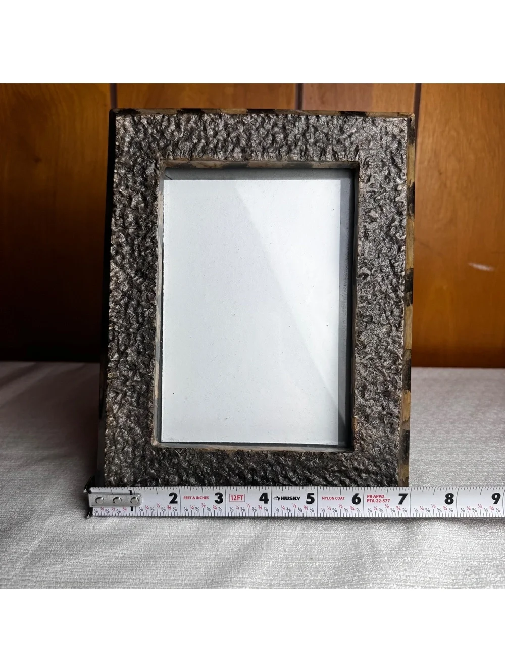 Vintage 5x7 Textured Silver Tone Photo Frame Distressed Black Gold Easel Back