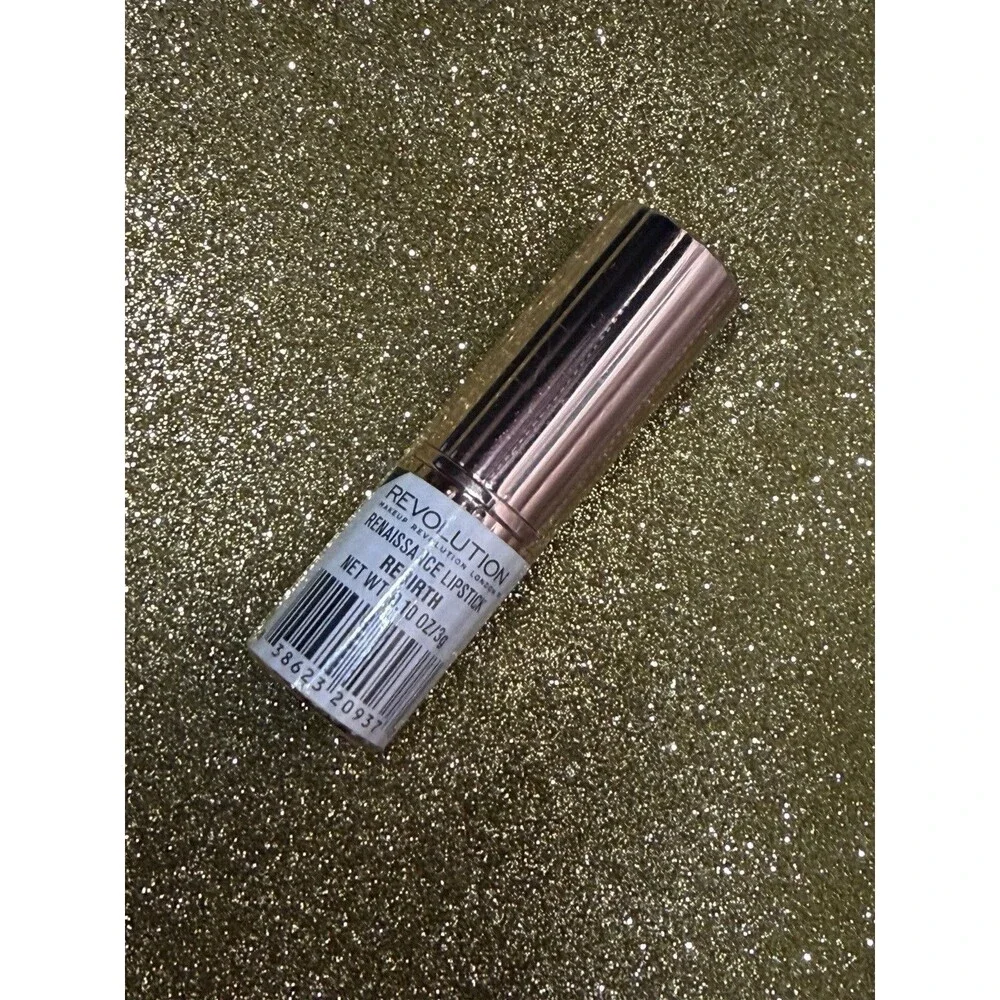 Revolution Renaissance Lipstick Rebirth • Peachy Pink Nude • Luxe Rose‑Gold Tube