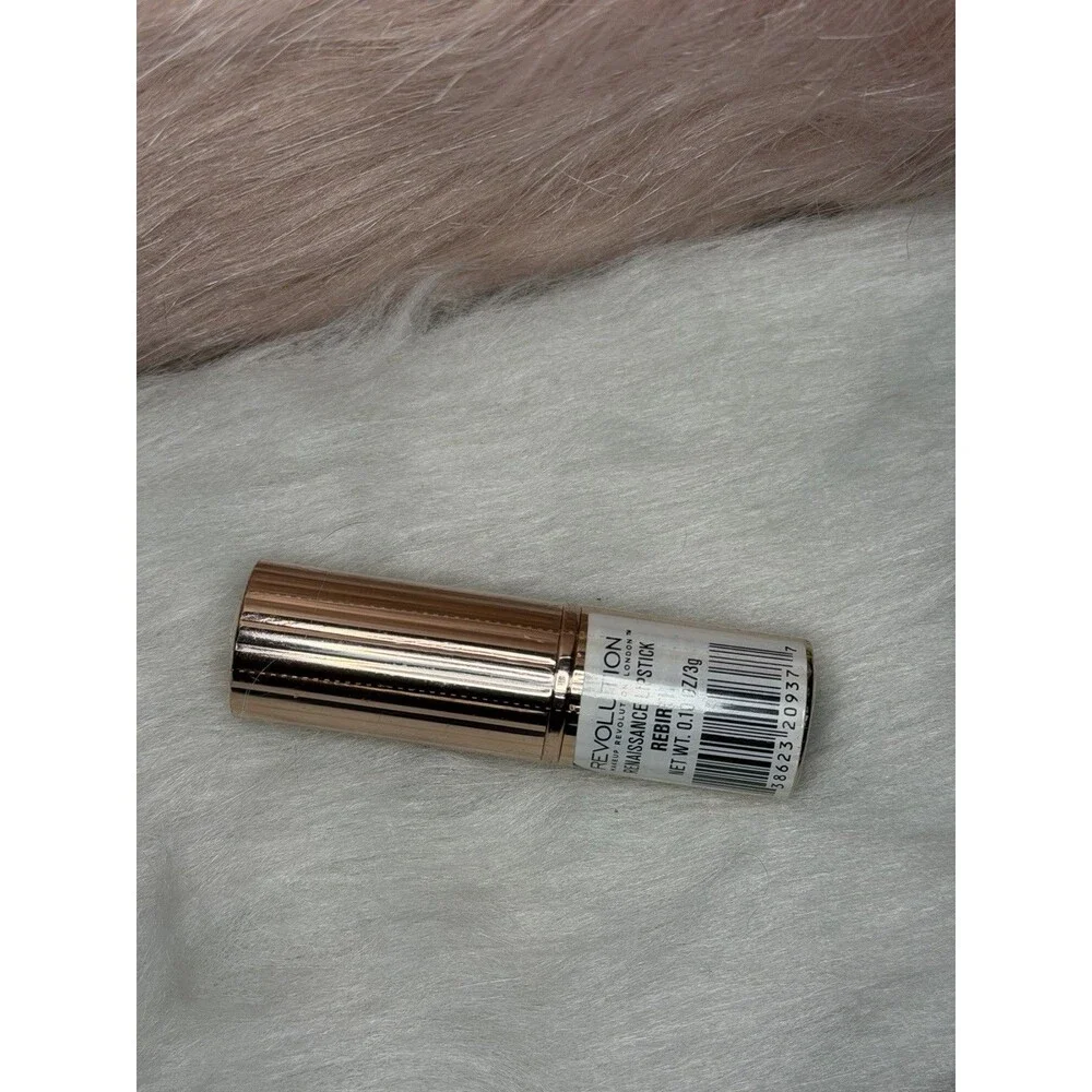 Revolution Renaissance Lipstick Rebirth • Peachy Pink Nude • Luxe Rose‑Gold Tube