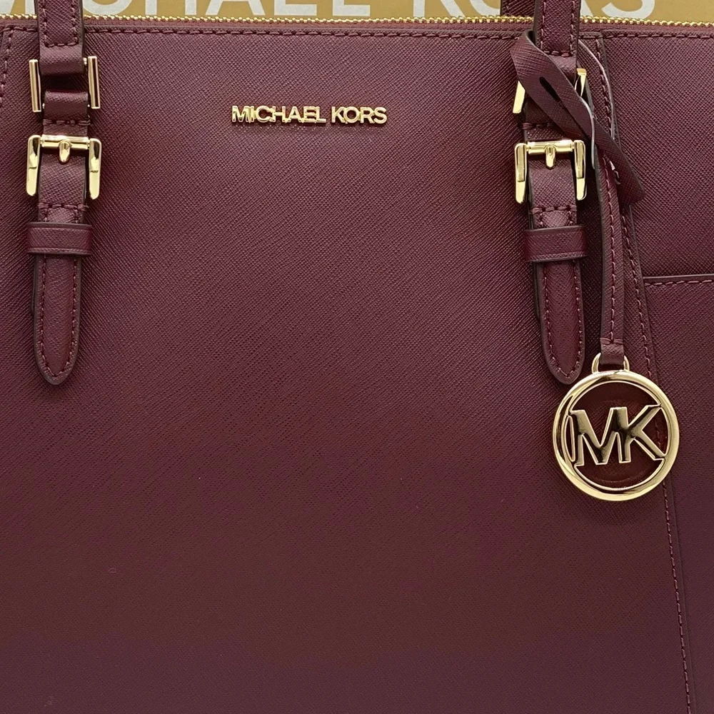 MICHAEL KORS CHARLOTTE LARGE TOP ZIP TOTE Dark sherry color