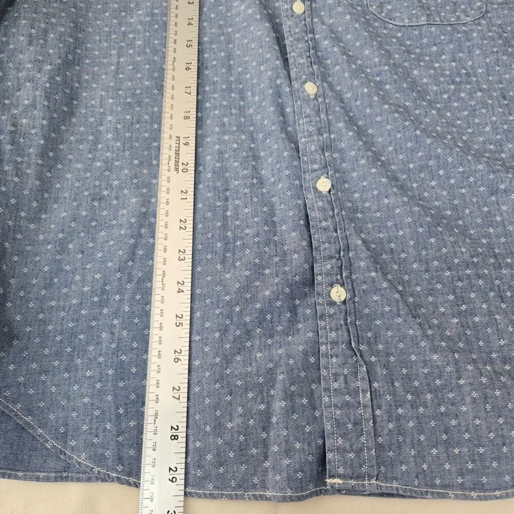 Preppy Americana J.Crew Slim Fit Blue Dobby Chambray Floral Button‑Up Shirt XL