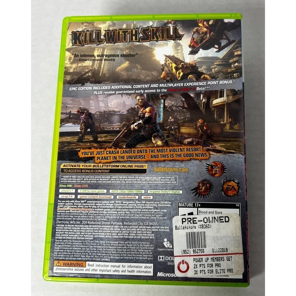 Bulletstorm Epic Edition Xbox 360 EA Games People Can Fly NTSC Complete CIB