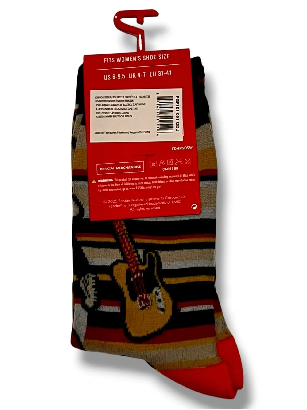 NEW-Fender Musical Womens O/S Music Fender Guitar Graphic Novelty Crew Socks D-8