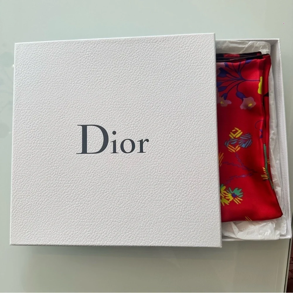Christian Dior 100% Silk Red Floral Scarf