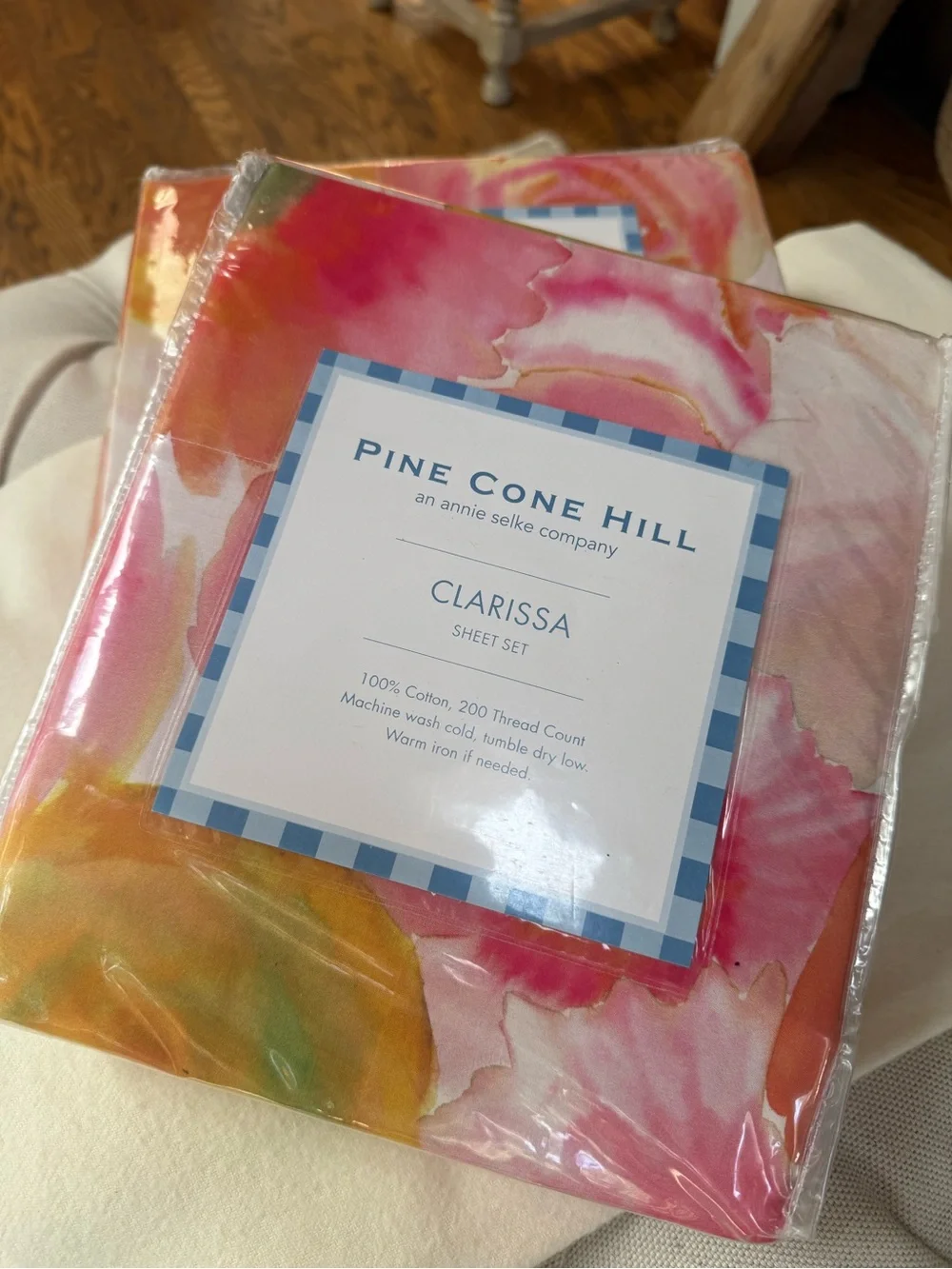 NEW set of 2 Twin Pine Cone Hill Watercolor Floral Sheet Set - Pink Orange Green