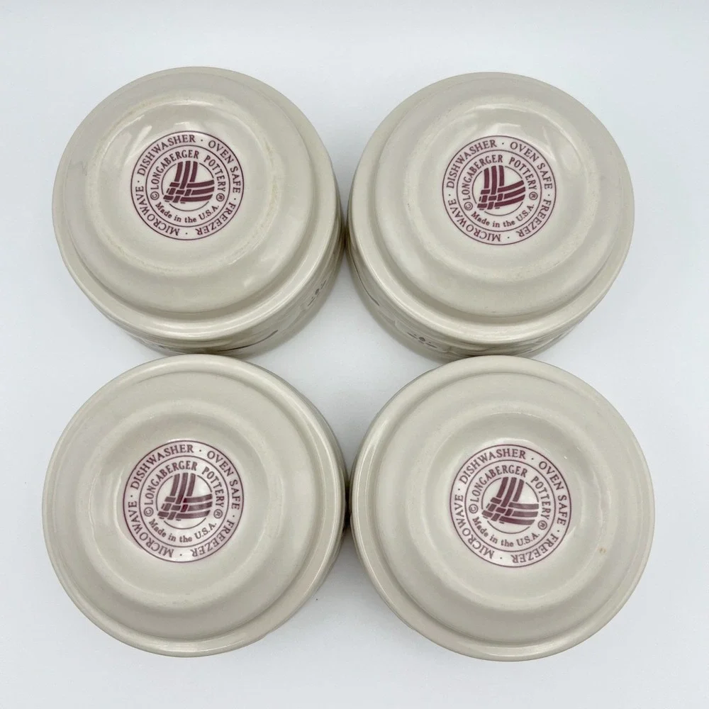 Longaberger Woven Traditions Red Stackable Custard Cups Pottery Set of 4 USA