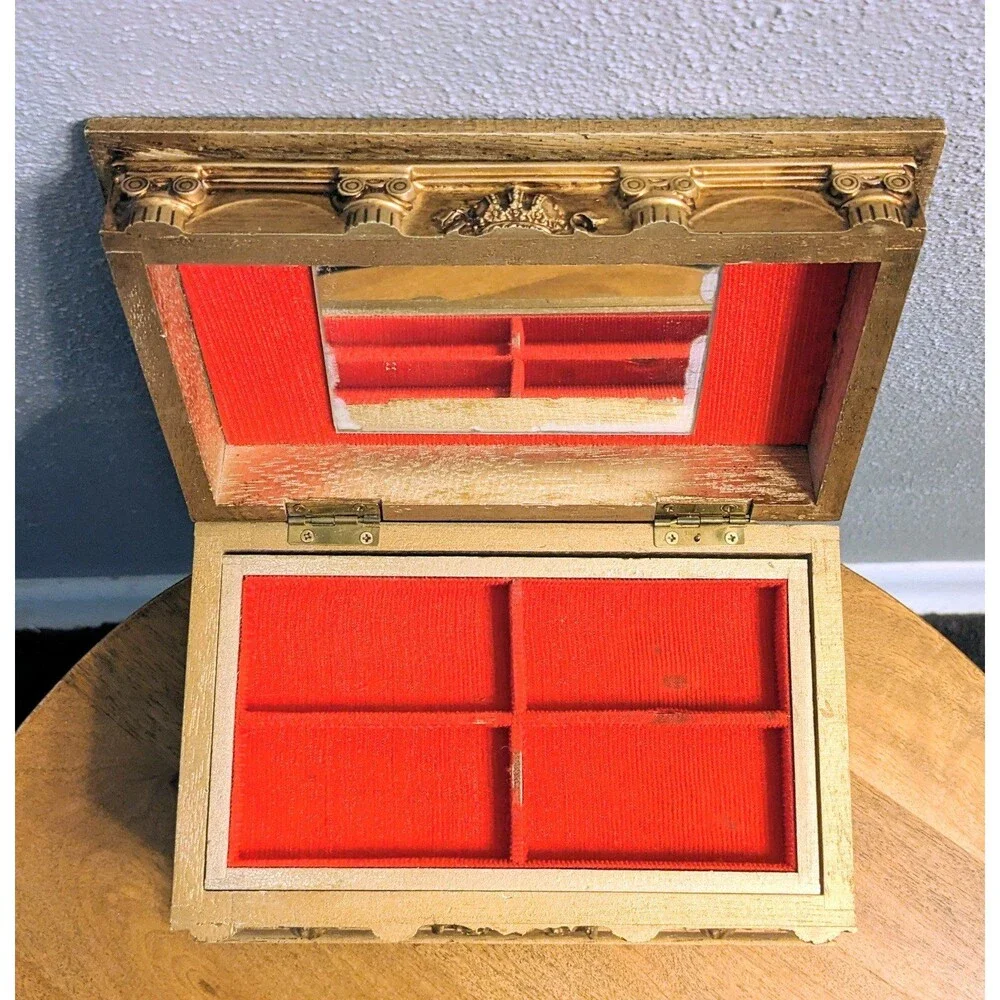 Vintage Kellerman Jewel Case Music Box Wood Florentine Design Mid Century Japan