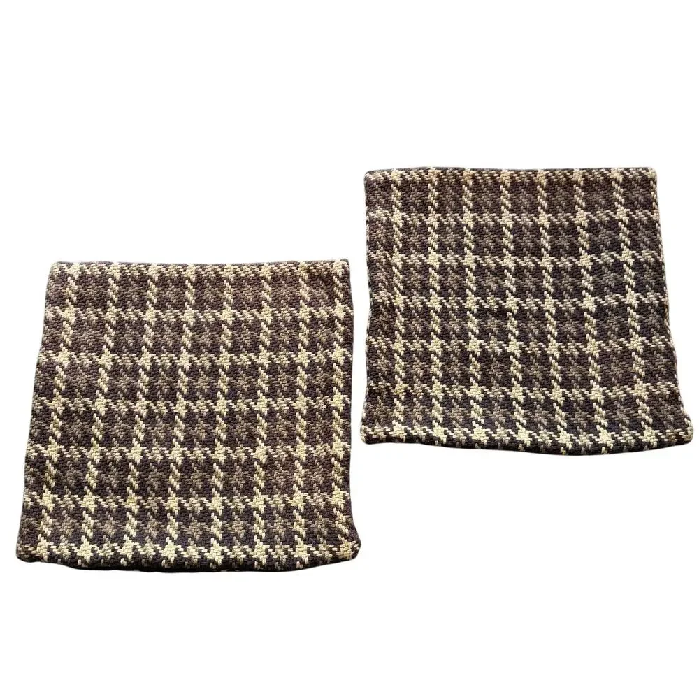 Crate and Barrel B Costas Seville 2 Pillows Covers Plum Brown Tan Tweed 18x18