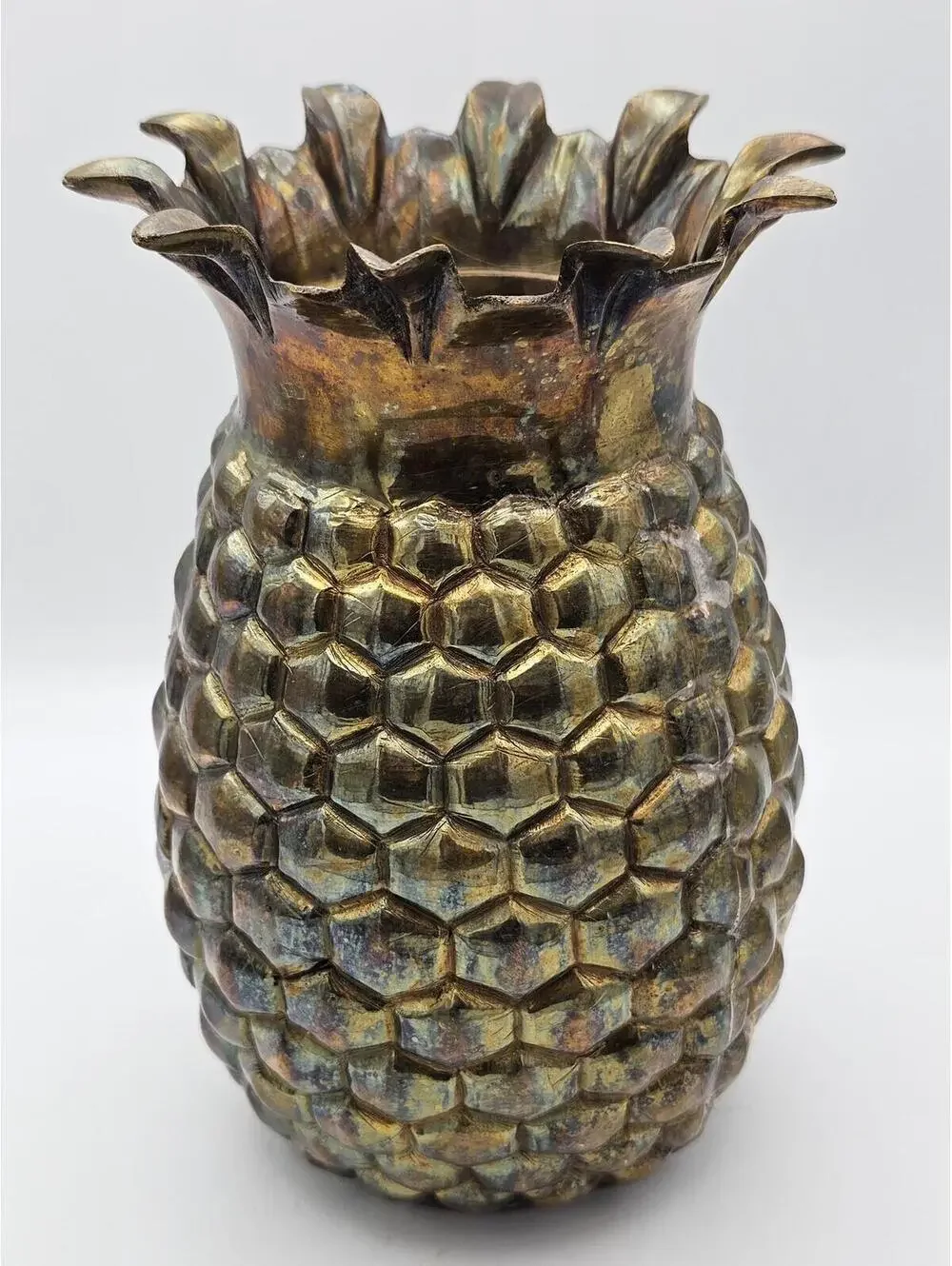 Vintage Iridescent Pineapple Vase Metallic Hollywood Regency Tiki Decor