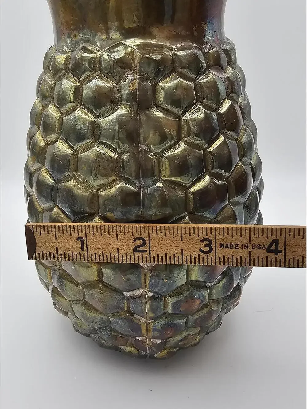 Vintage Iridescent Pineapple Vase Metallic Hollywood Regency Tiki Decor