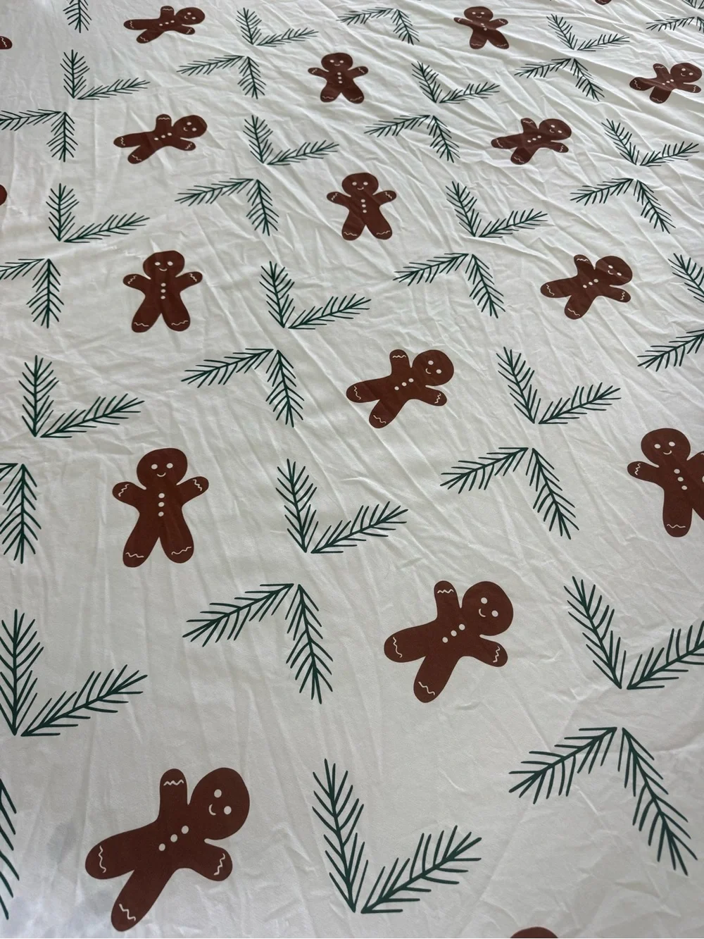 CGK Linens Holiday Gingerbread Queen Sheet Set - White Brown & Green Pine