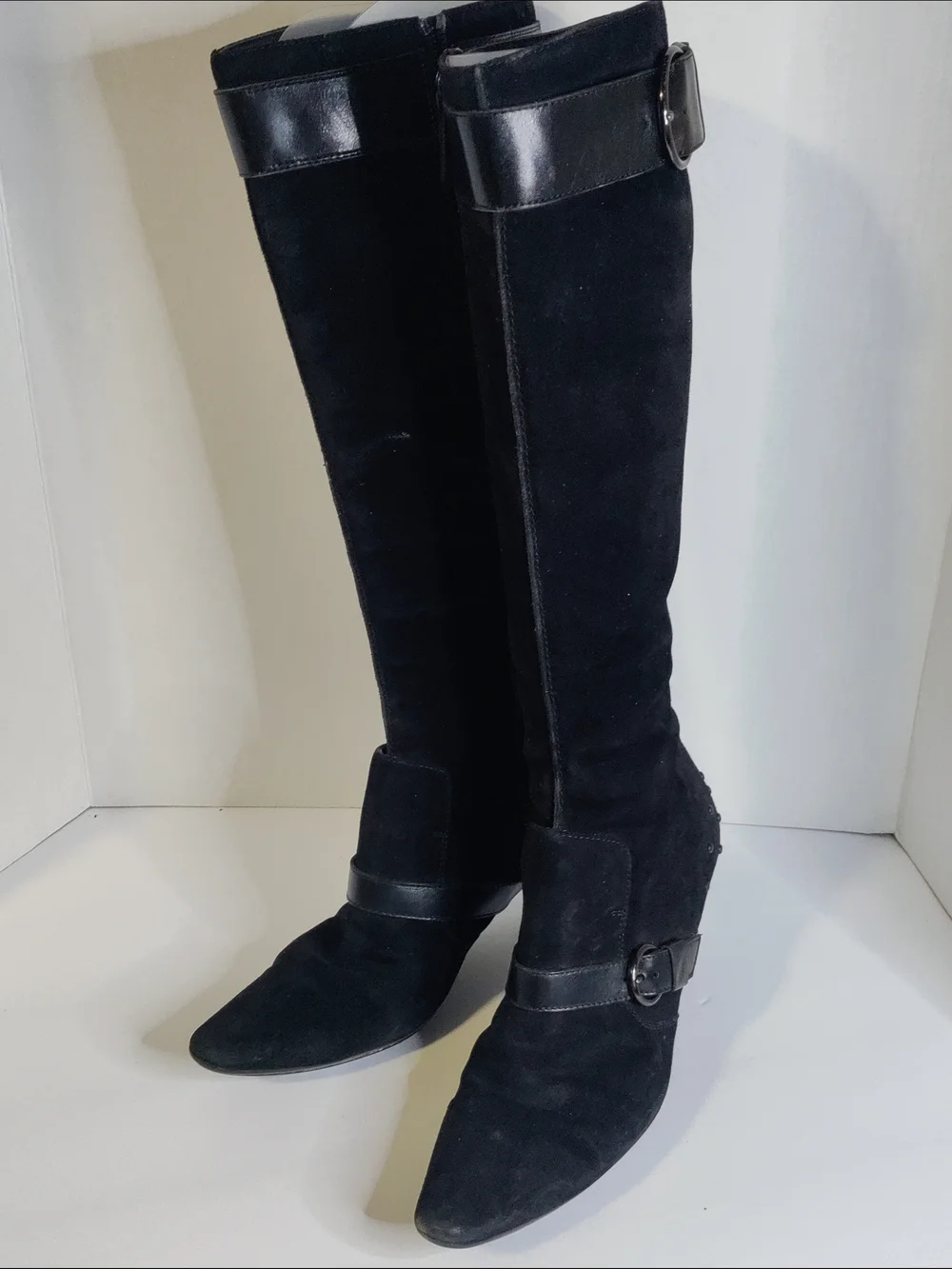 Tod's Black Suede Over-the-Knee Boots with Buckle Detail