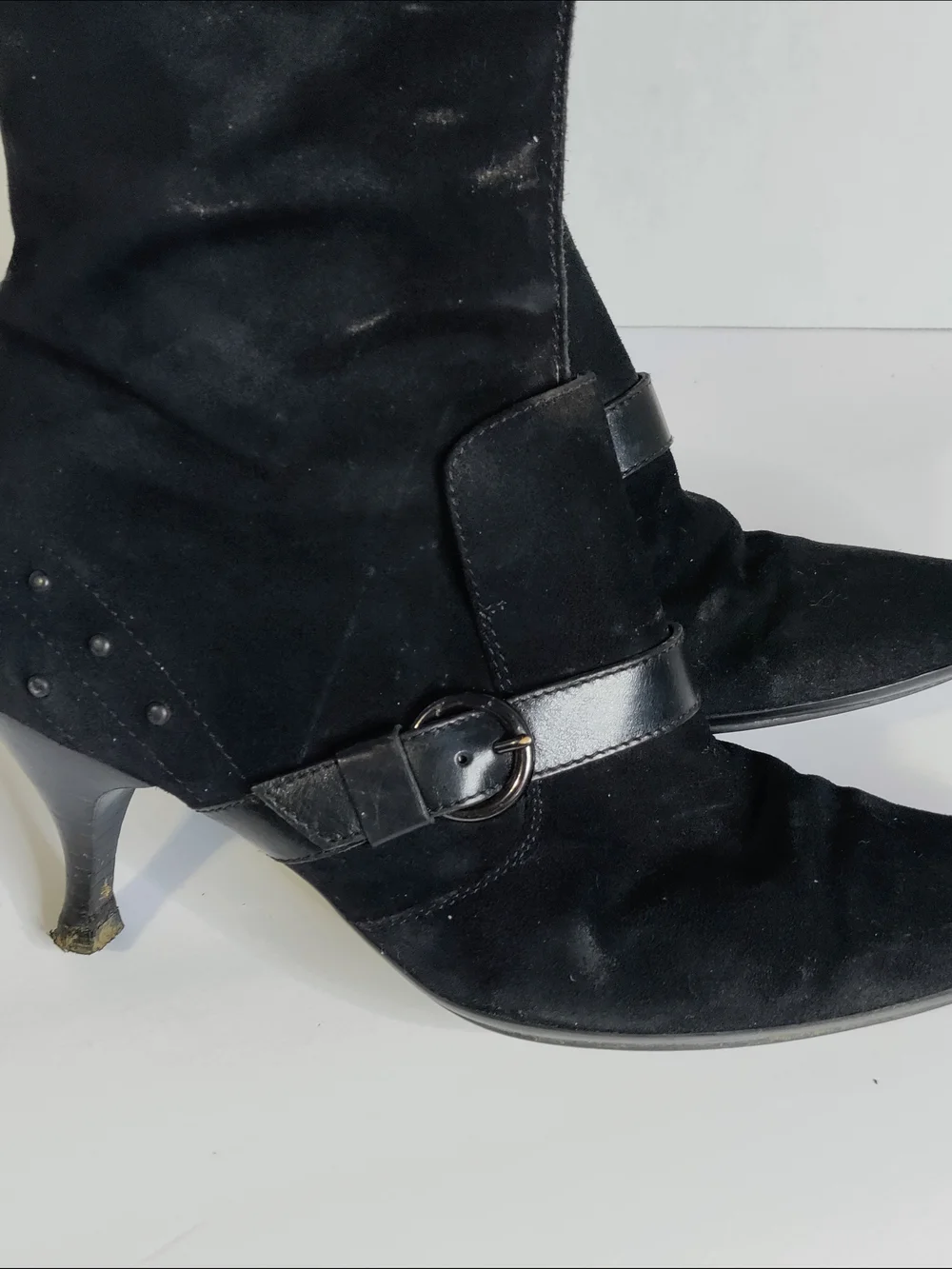 Tod's Black Suede Over-the-Knee Boots with Buckle Detail