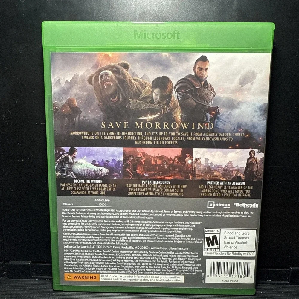 The Elder Scrolls Online Morrowind Xbox One Bethesda RPG Video Game Disc