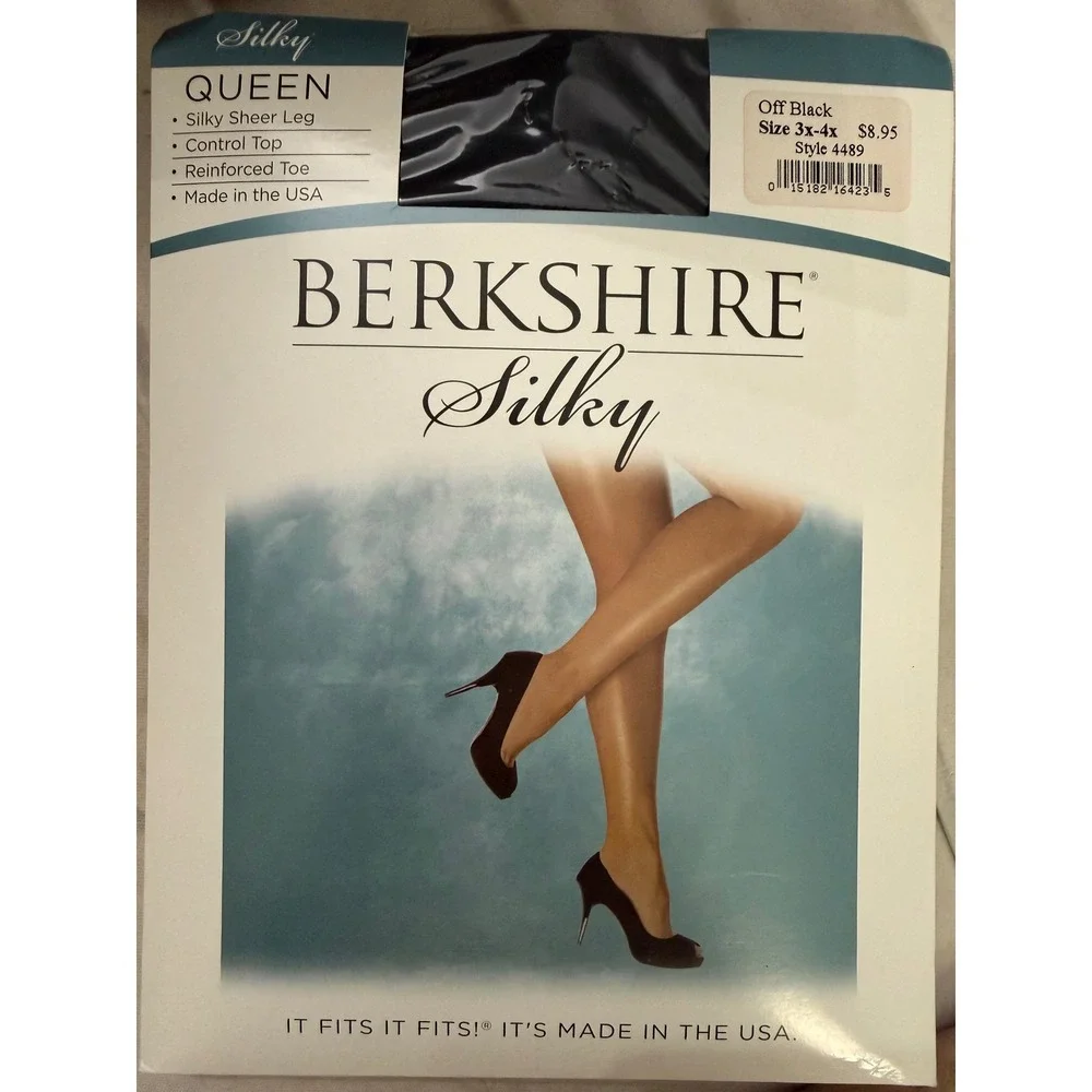 Berkshire Silky Sheer Leg Pantyhose Off Black Control Top 3x-4x USA 4489