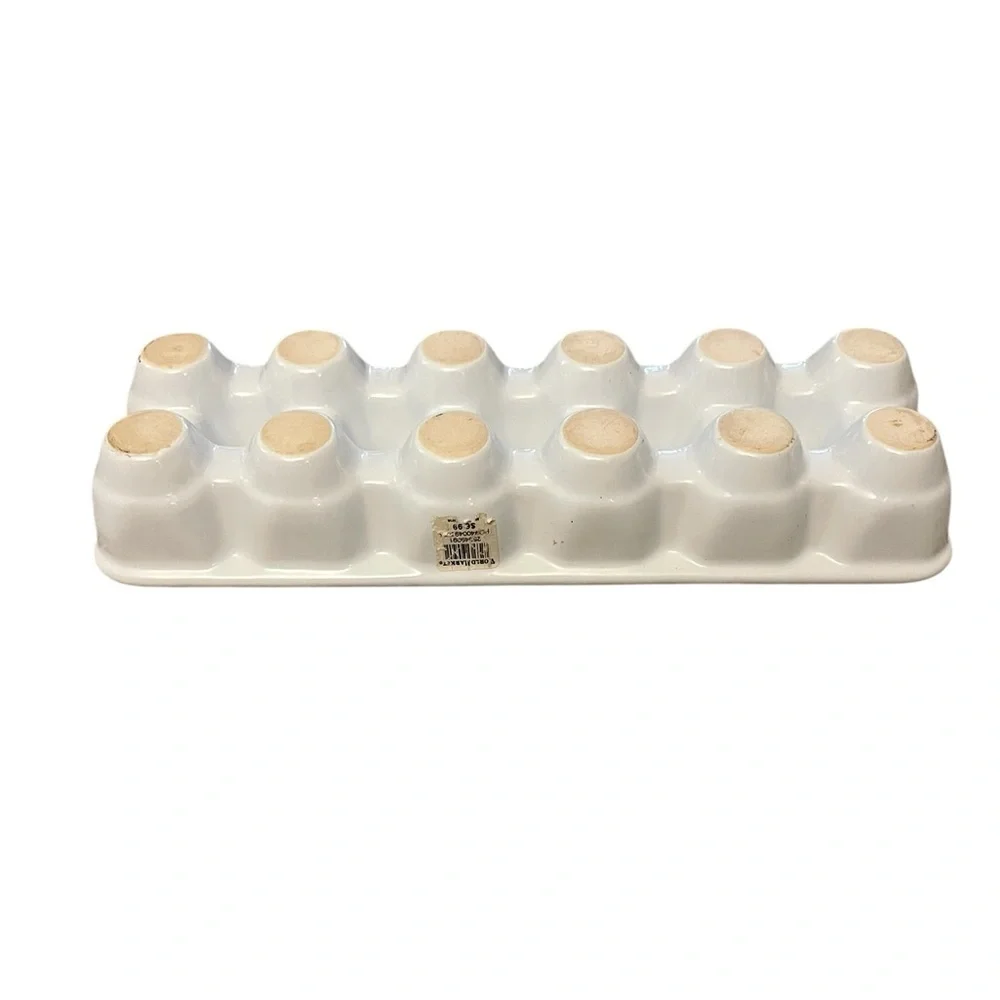 WORLD MARKET vintage white ceramic 1 dozen egg carton / tray / holder