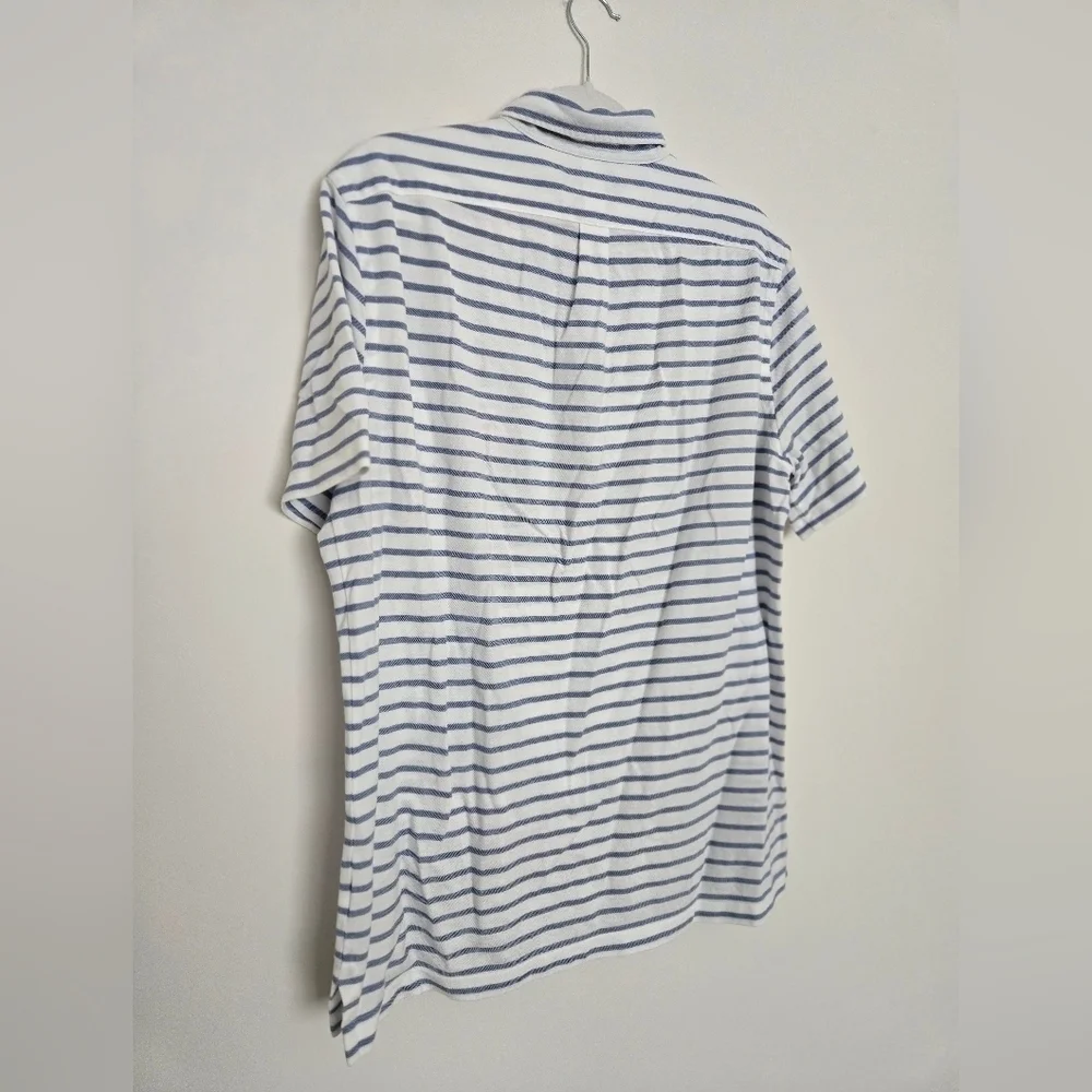 Ralph Lauren Knit Oxford Cotton Blue and White Striped Polo Shirt | Size Large