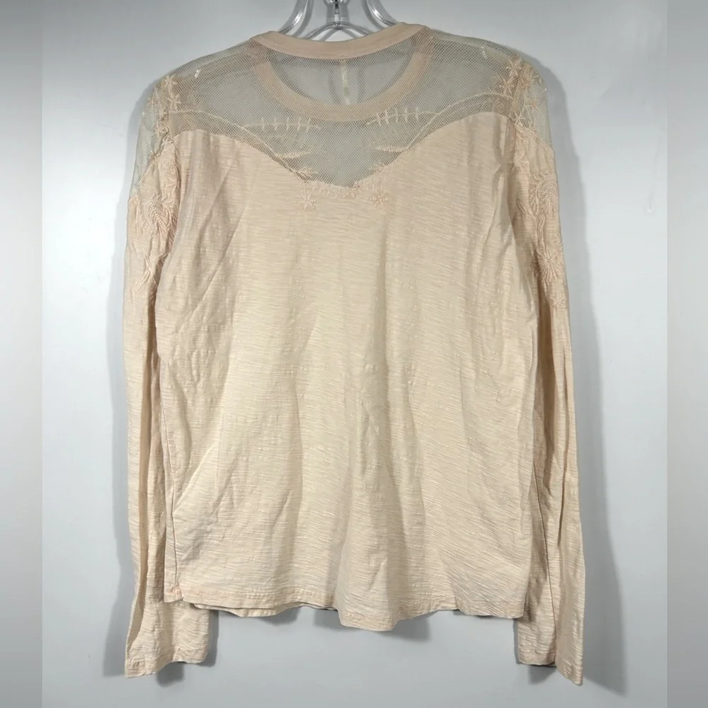 Free people Micha Embellished Mesh Beaded Long Sleeve Tee Top Peach Color Size M