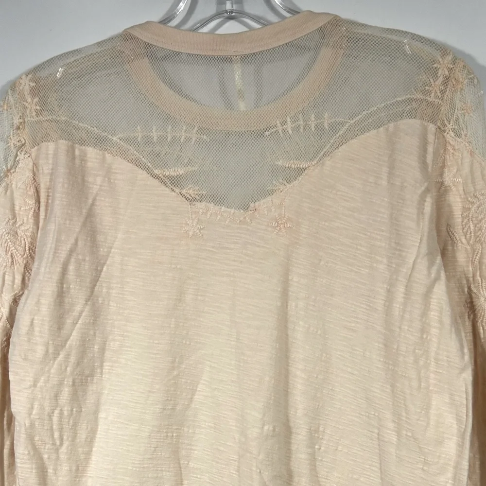 Free people Micha Embellished Mesh Beaded Long Sleeve Tee Top Peach Color Size M