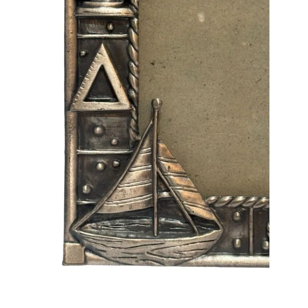 Vintage Sixtrees Nautical Silver Tone Metal Photo Picture Frame Velvet Back