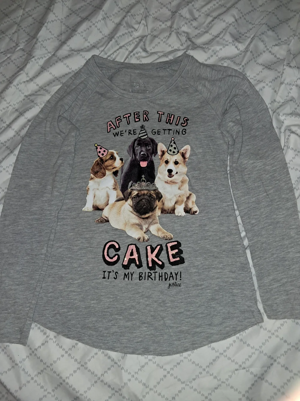 Justice Girls' Grey 'After This We're Getting Cake' Dog Graphic Top