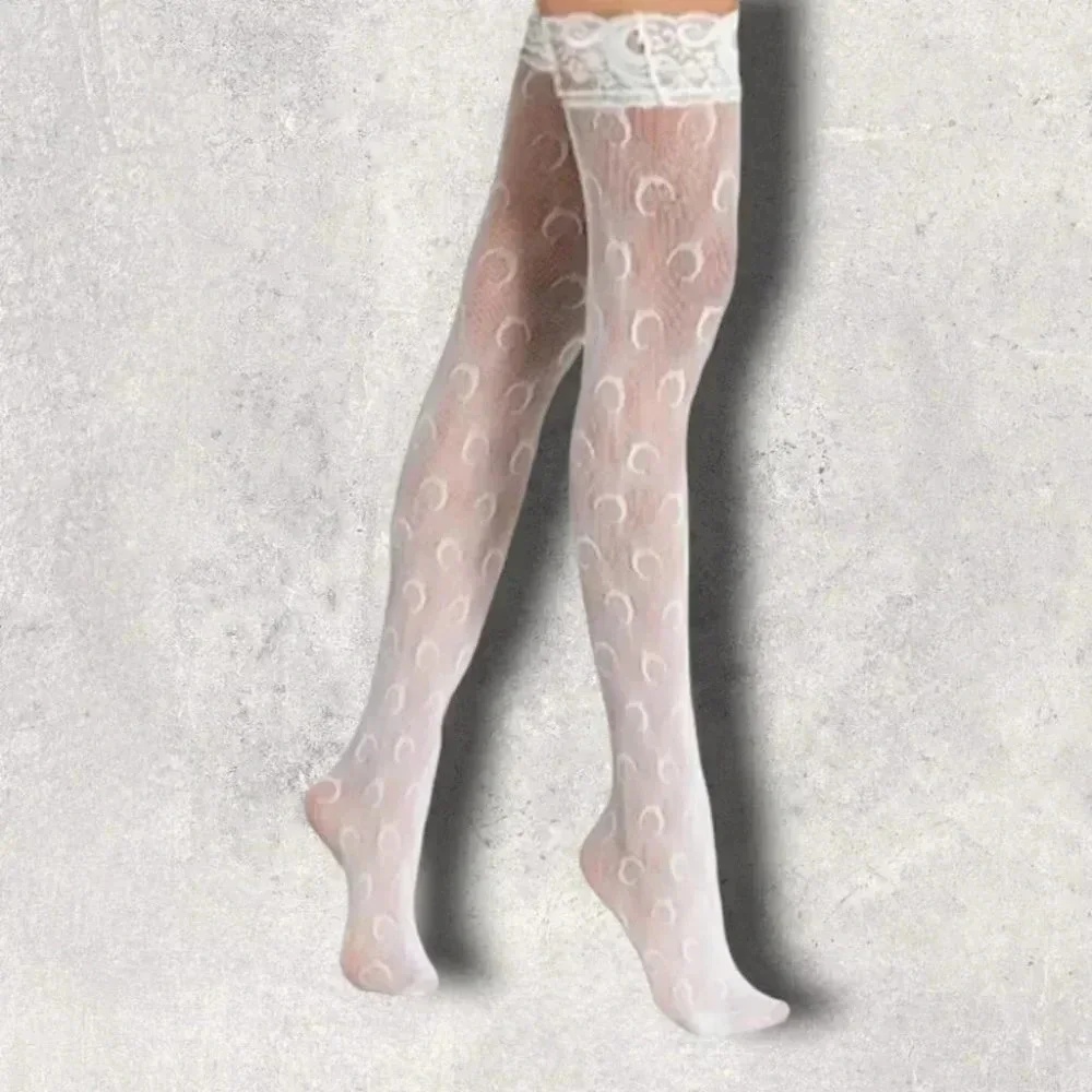 White Thigh high Half Moon Stocking