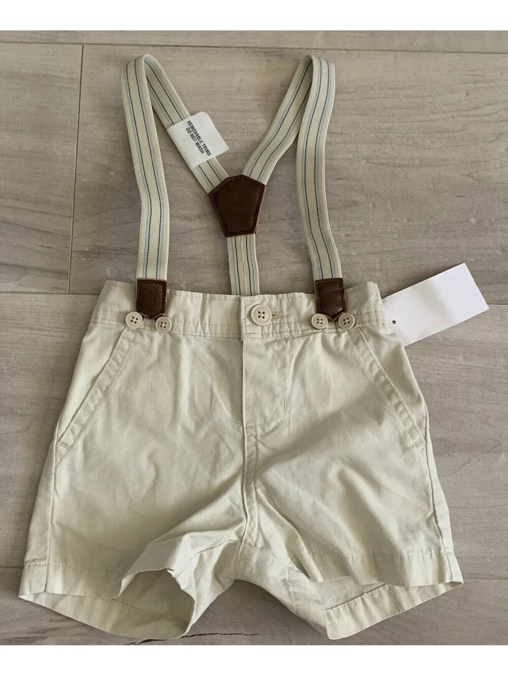 OshKosh bgosh boys 9 month shorts overall suspenders Khaki Nwt