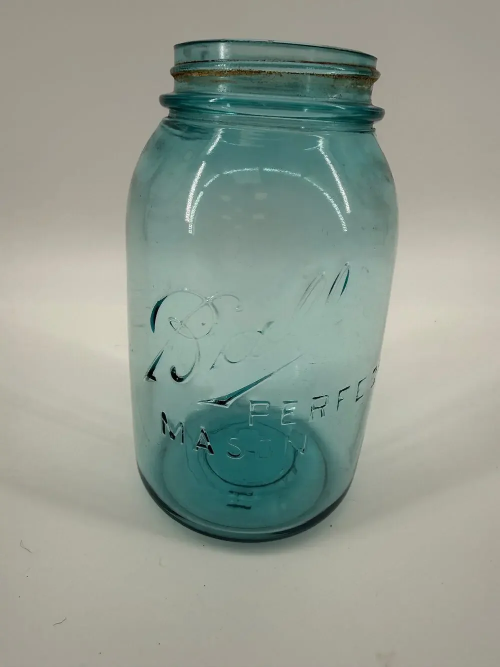 Vintage Ball  Mason Jar Aqua Green Glass Quart Canning Bottom Mark H9
