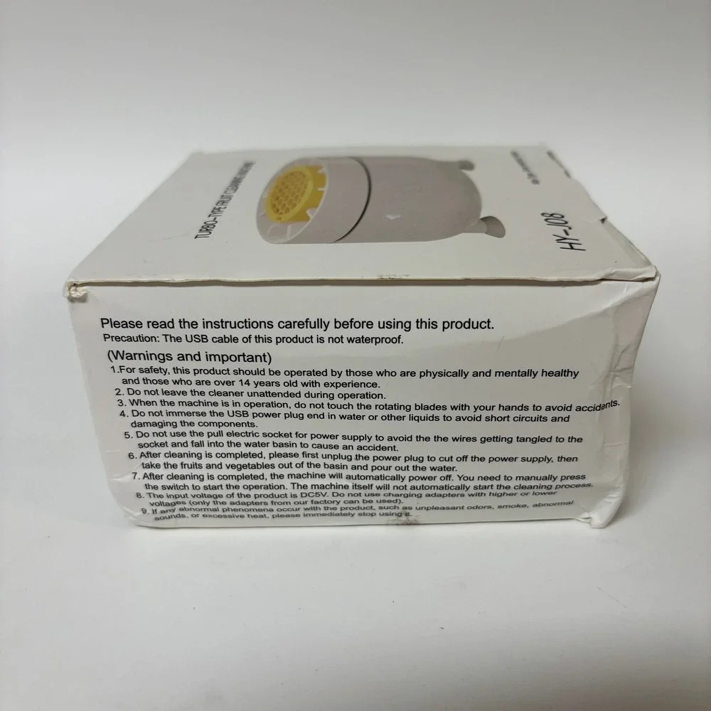 Turbo-Type Fruit Cleaning Machine HY-J08 Mini Portable Washer White Yellow