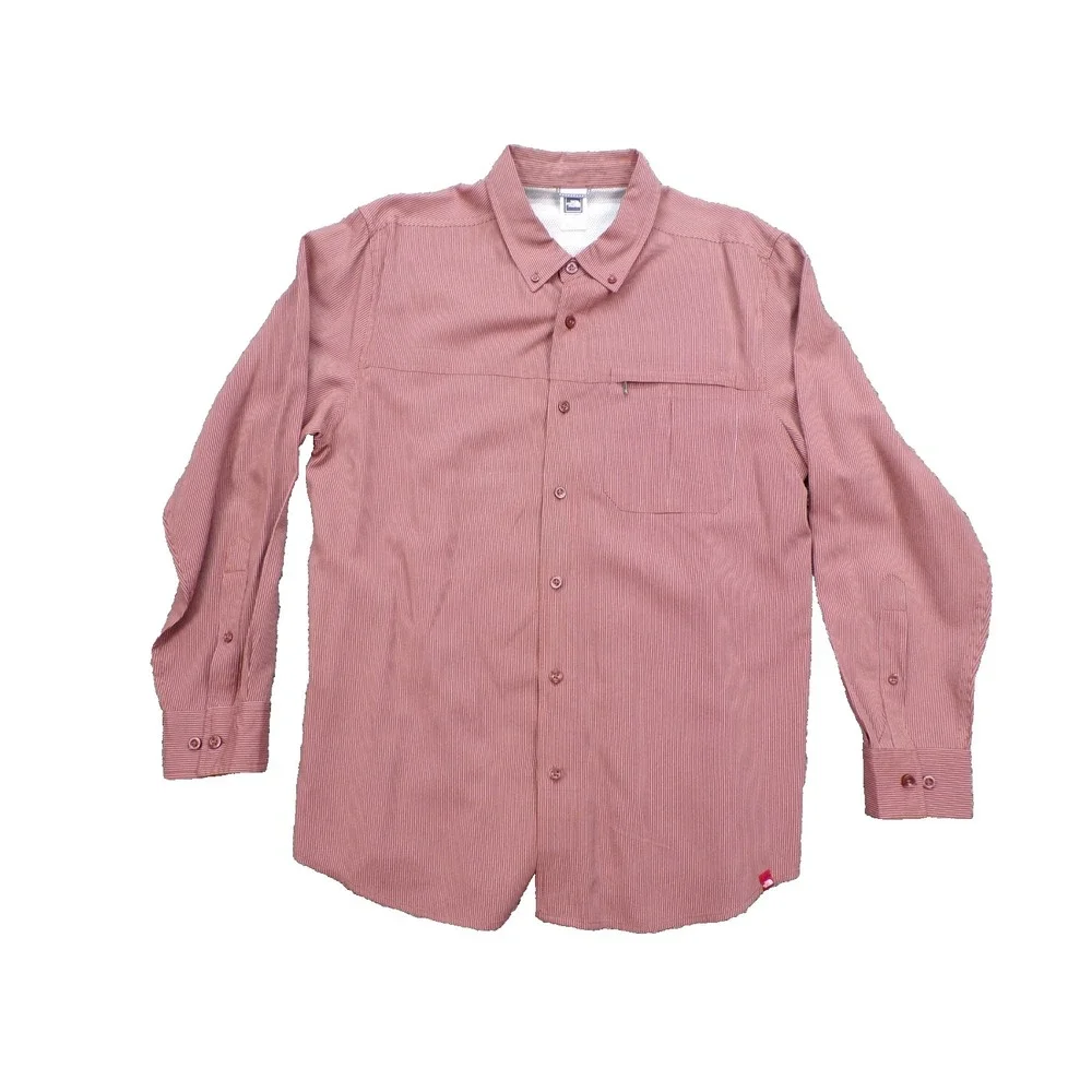 The North Face Men's Button Down Large Red Striped Shirt W/ Zip Pocket