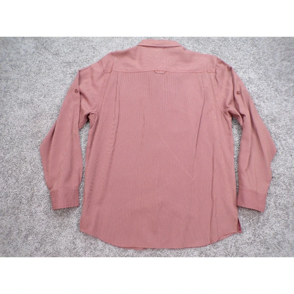 The North Face Men's Button Down Large Red Striped Shirt W/ Zip Pocket
