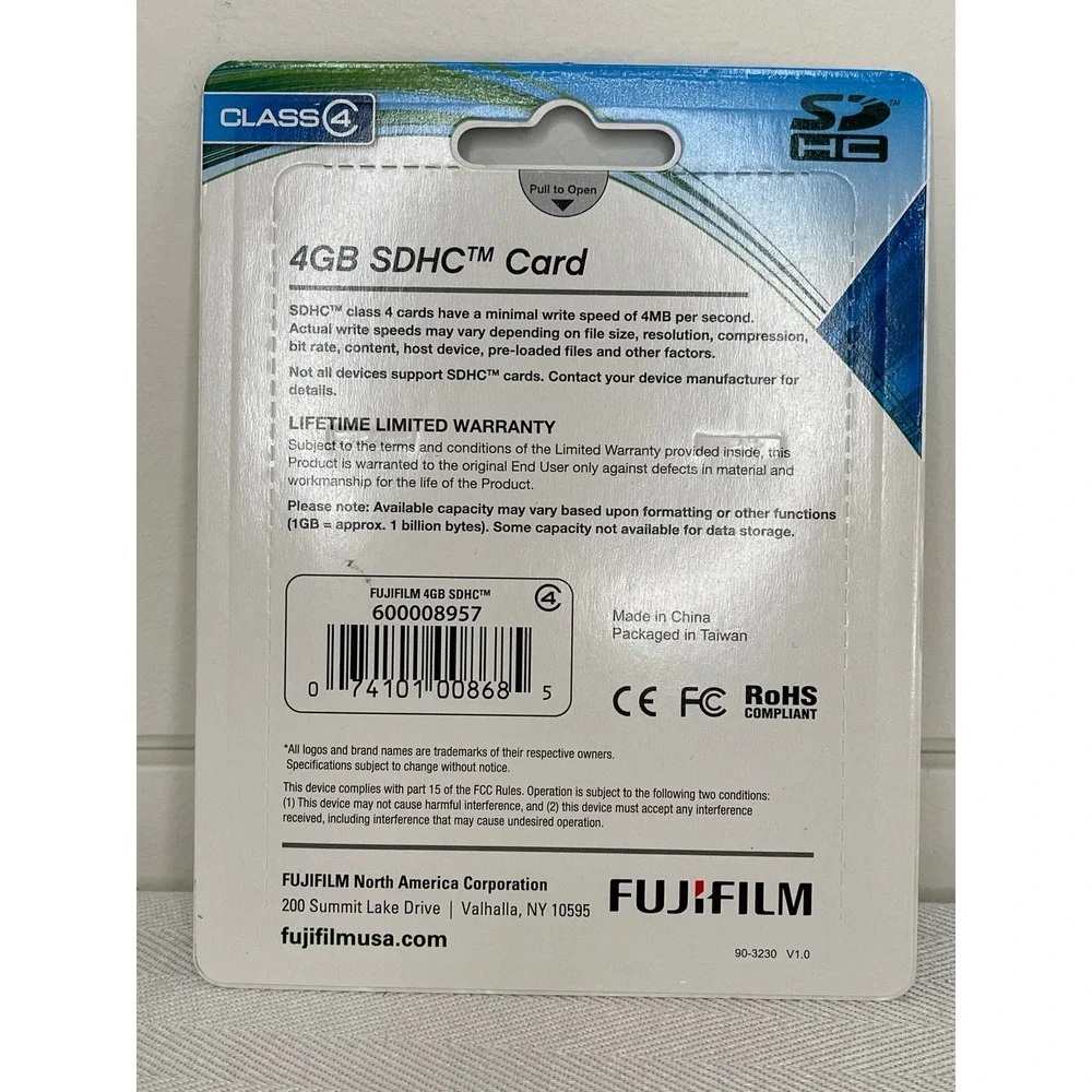 Fujifilm 4GB SDHC Memory Card Class 4 Multi-Use Secure Digital 600008957 New