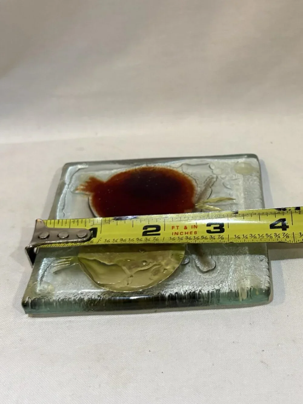 Set of 4 Hand Made Fused Glass Metallic Foil Coasters Pomegranates