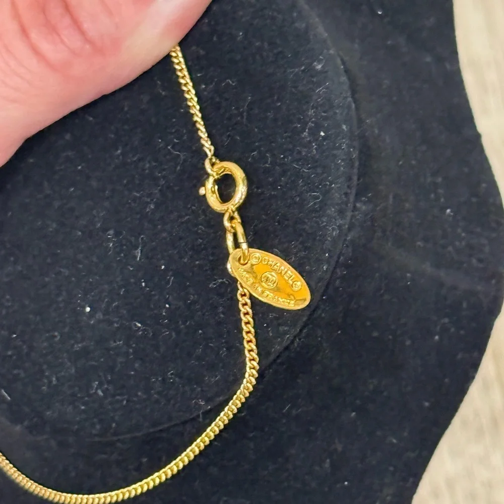 CHANEL Vintage Gold Metal Chain Necklace Roped Ball Drop Pendant Necklace Signed
